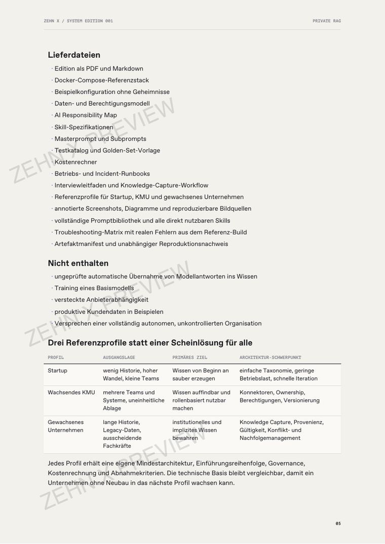 Vorschau: Lieferumfang und Referenzprofile